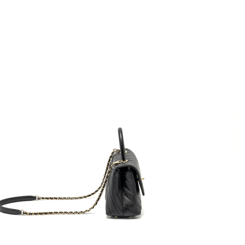 CHANEL SMALL COCO HANDLE CHEVRON CAVIAR BLACK LGHW