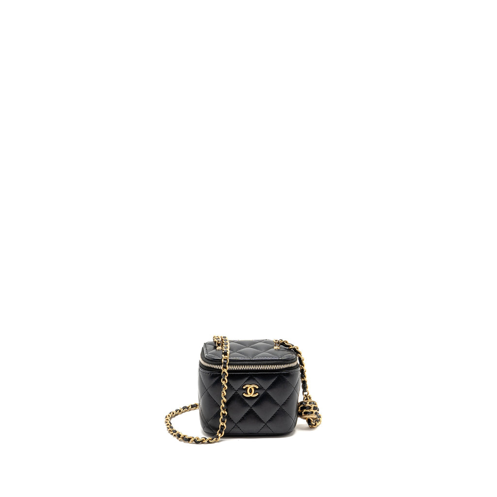 CHANEL 22S PEARL CRUSH MINI VANITY WITH CHAIN LAMBSKIN BLACK GHW