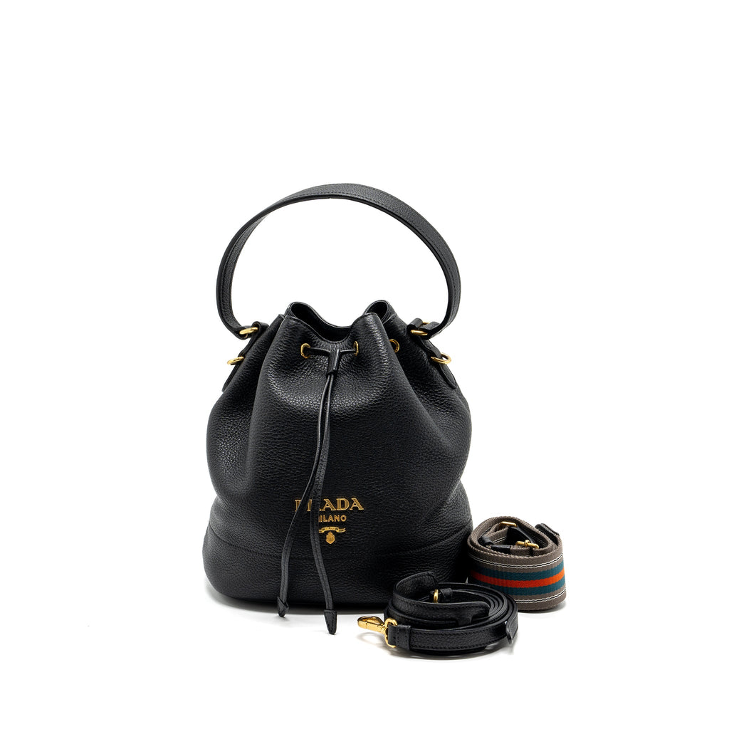PRADA SECCHIELLO BUCKET BAG GRAINED CALFSKIN BLACK GHW