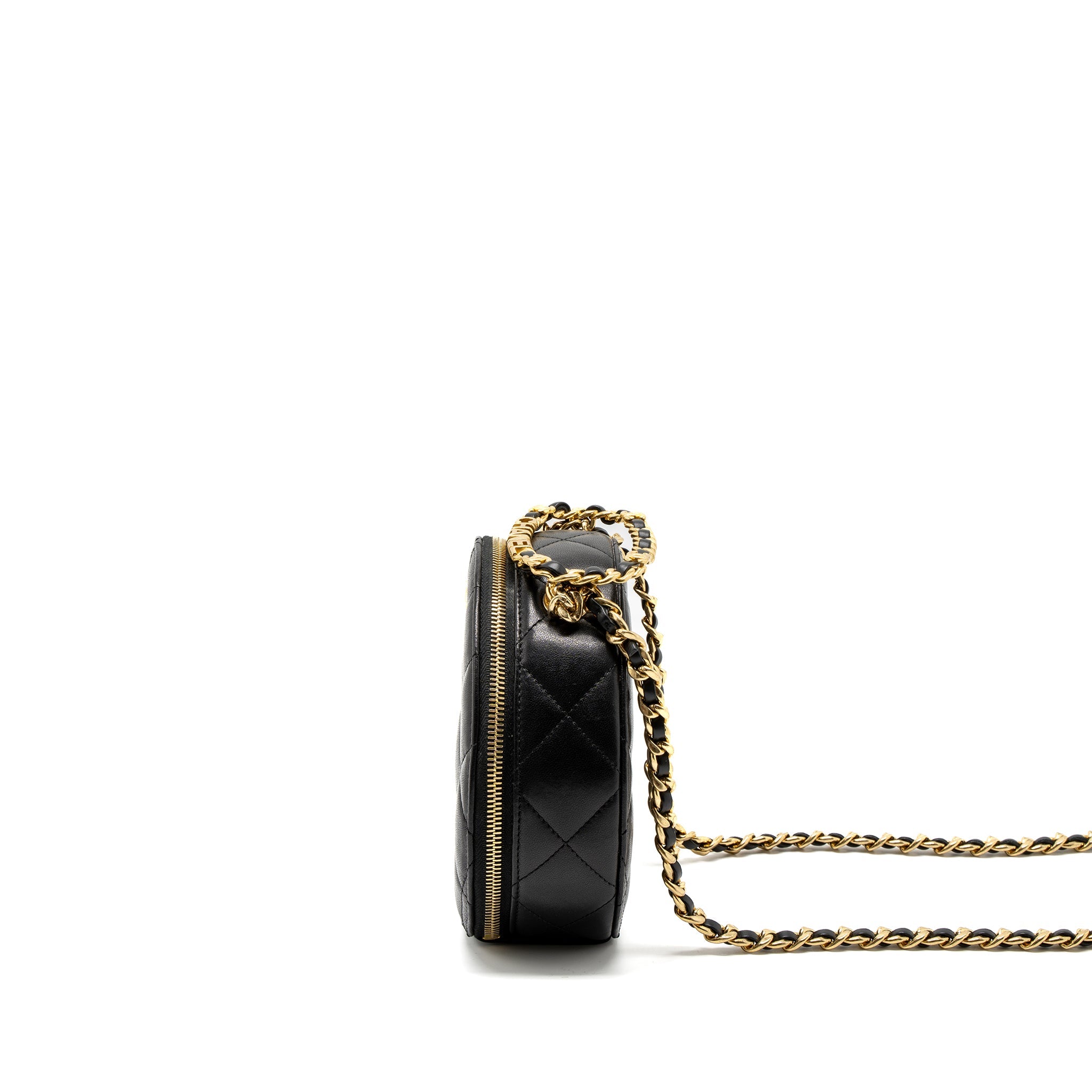 CHANEL ROUND VANITY WITH ROUND HANDLE CROSSBODY BAG LAMBSKIN BLACK GHW (MICROCHIP)