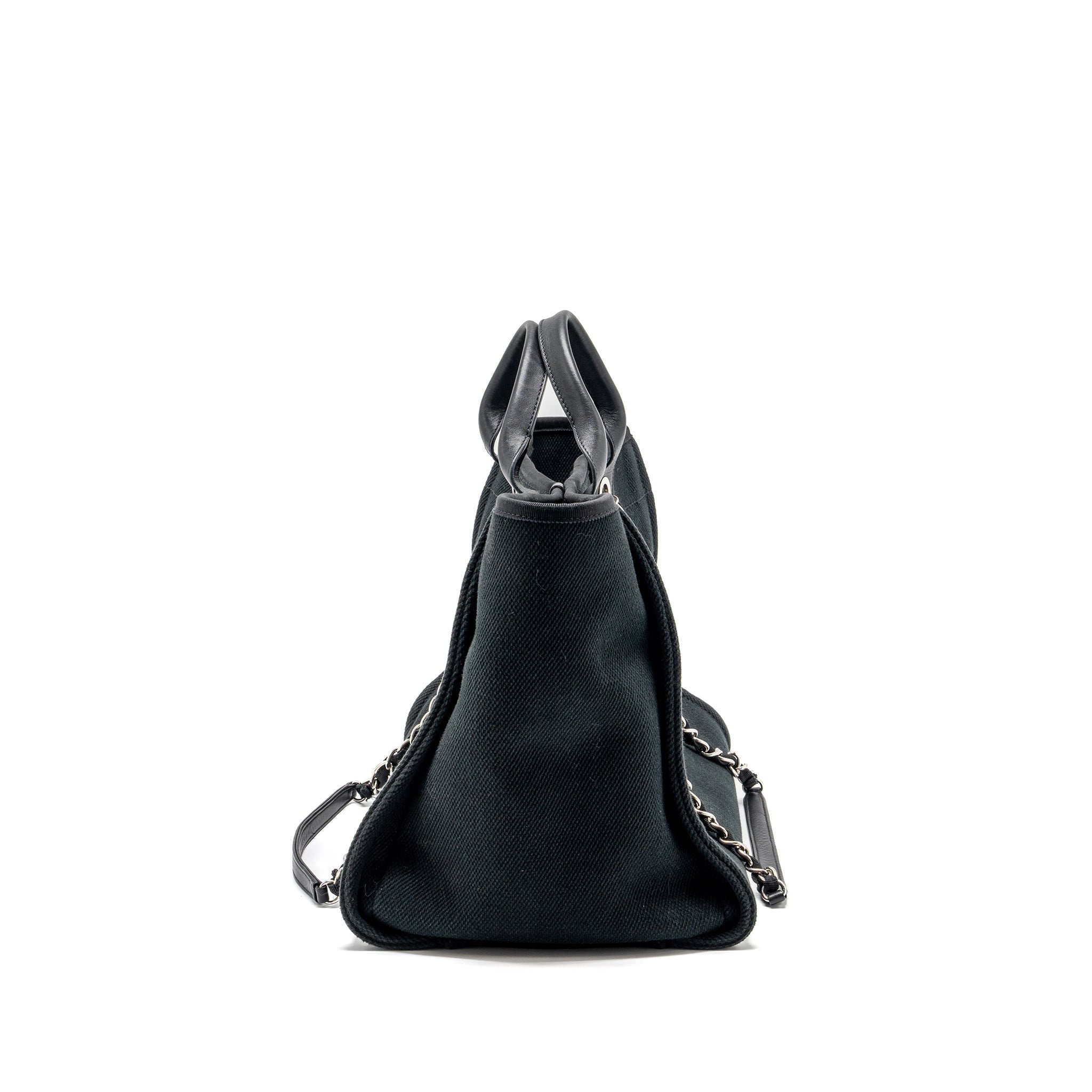 CHANEL LARGE DEAUVILLE BLACK-STUDDED TOTE BAG CANVAS/LEATHER BLACK SHW