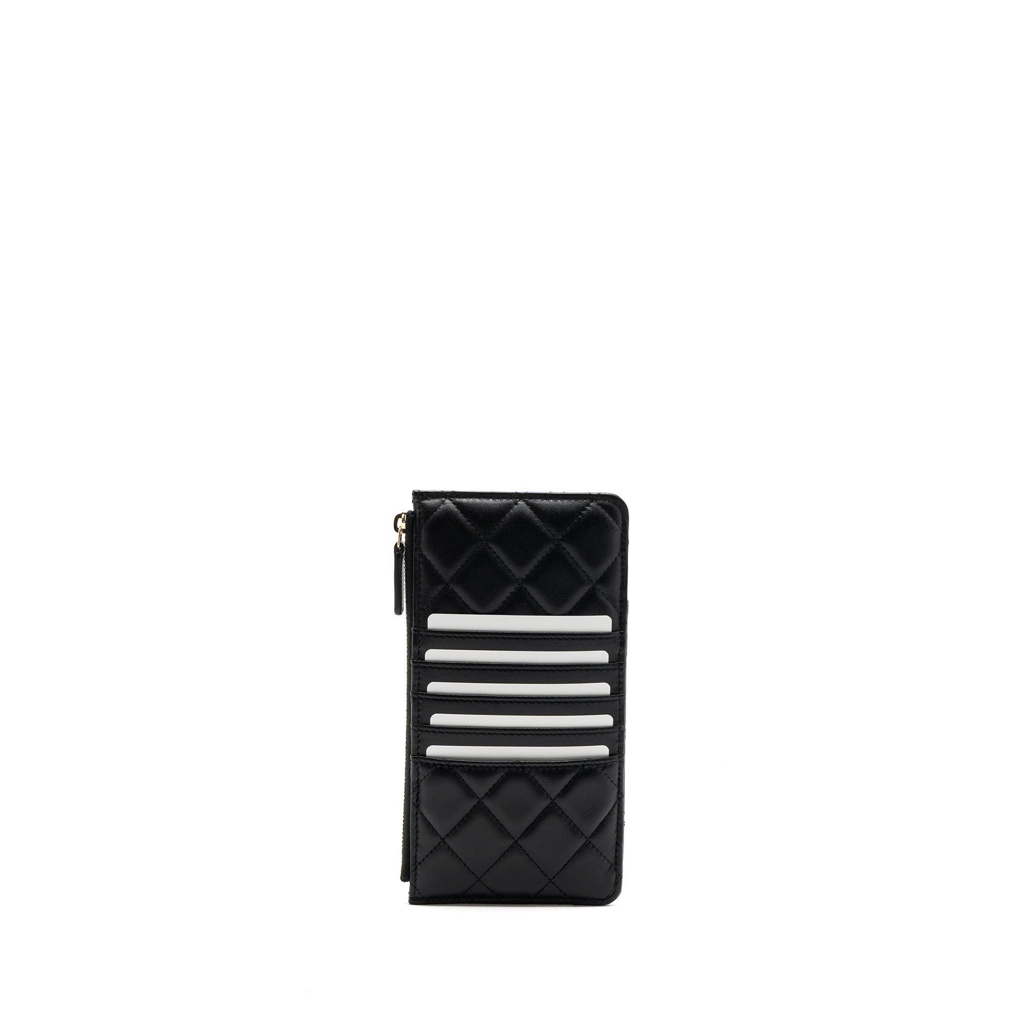 CHANEL LONG ZIP CARD HOLDER WALLET LAMBSKIN BLACK LGHW