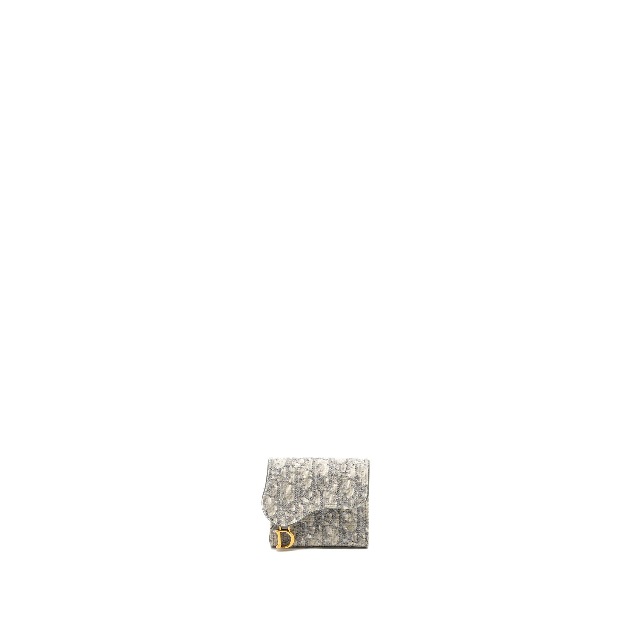 DIOR SADDLE LOTUS WALLET GREY OBLIQUE JACQUARD GHW