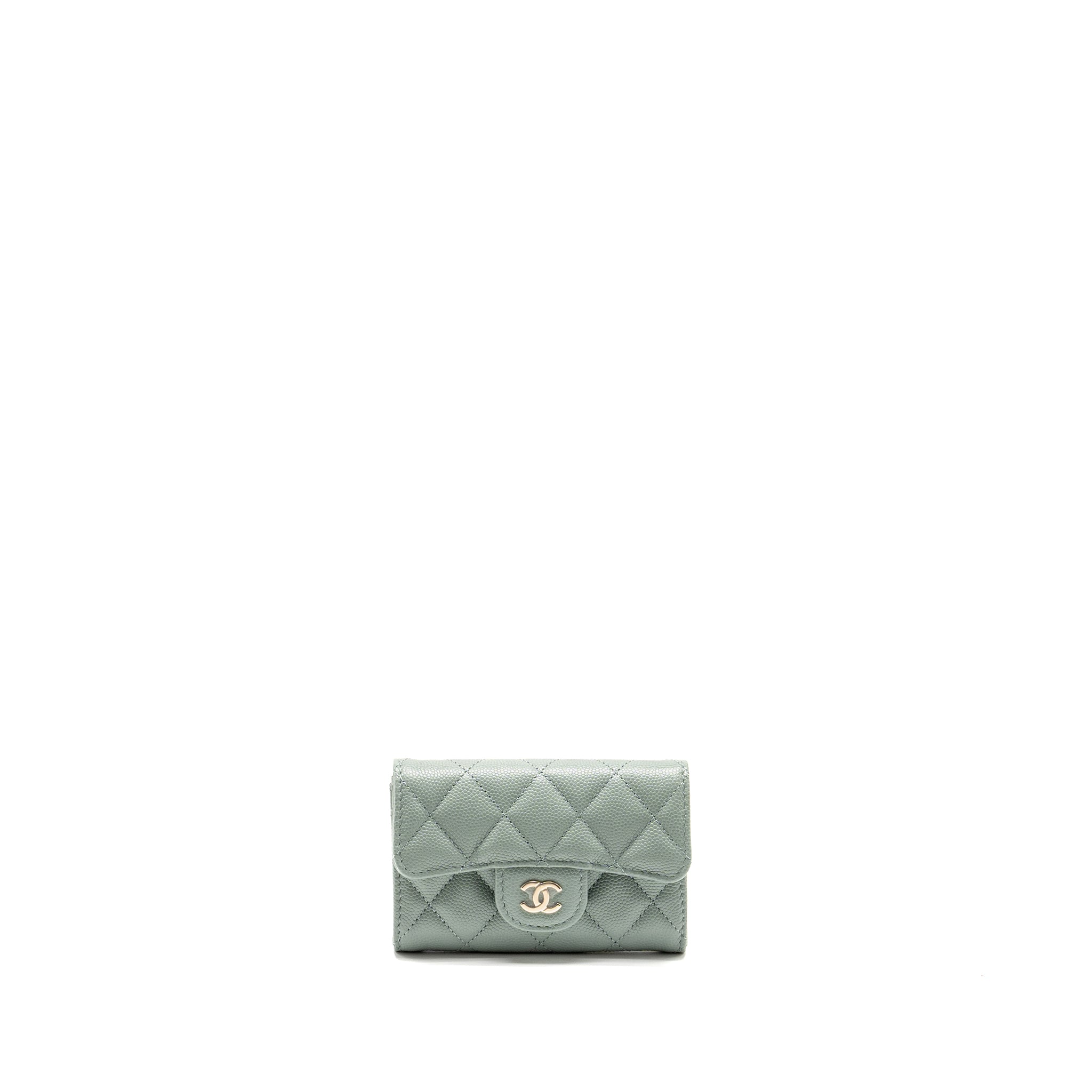 CHANEL CLASSIC FLAP CARD HOLDER CAVIAR LIGHT GREEN LGHW(MICROCHIP)