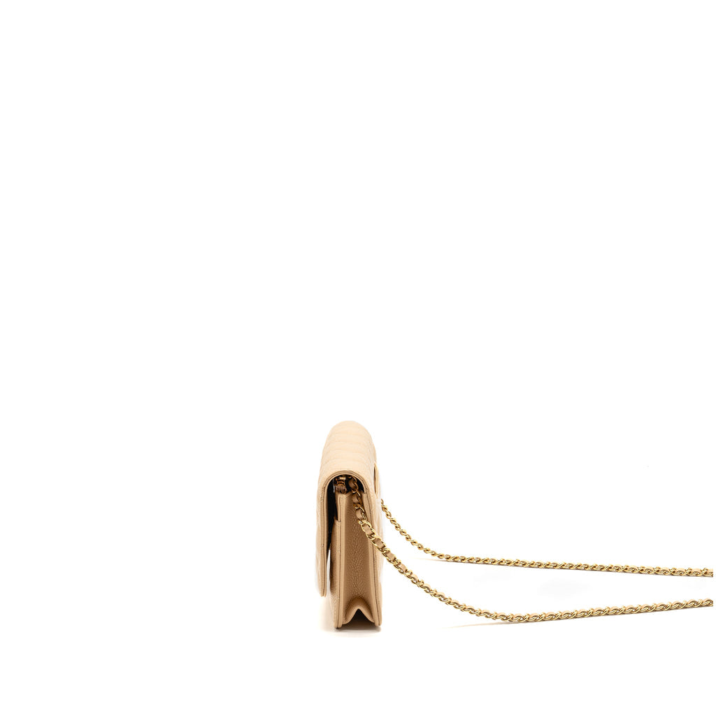 CHANEL CLASSIC WALLET ON CHAIN CAVIAR BEIGE GHW (MICROCHIP)
