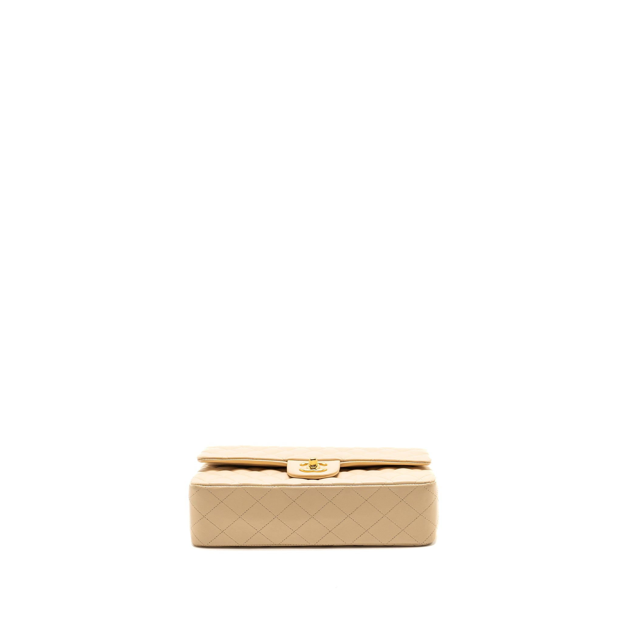 CHANEL MEDIUM CLASSIC DOUBLE FLAT BAG LAMBSKIN BEIGE GHW