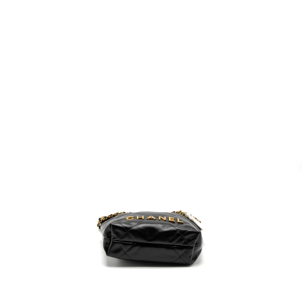 CHANEL MINI 22 BAG SHINY CALFSKIN BLACK BRUSHED GHW (MICROCHIP)