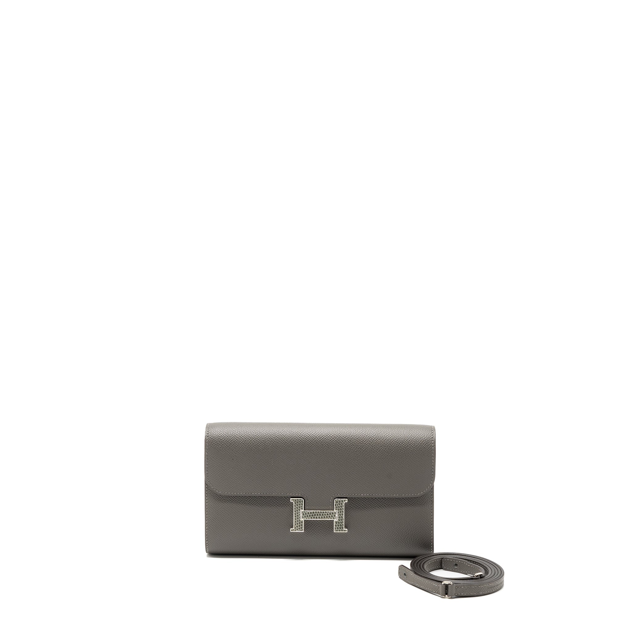 HERMES CONSTANCE TO GO EPSOM LIZARD BUCKLE GRIS MEYER/GRIS FONCE SHW