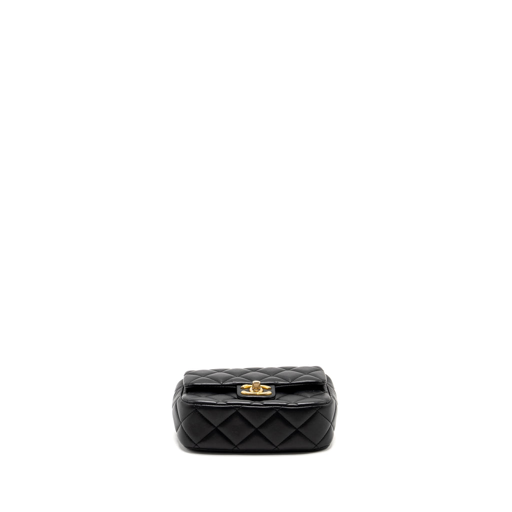 CHANEL QUILTED FLAP BAG WITH HEART CHARM CHAIN LAMBSKIN BLACK GHW (MICROCHIP)