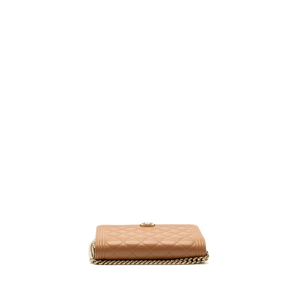 CHANEL BOY WALLET ON CHAIN CAVIAR LIGHT CARAMEL LGHW (MICROCHIP)