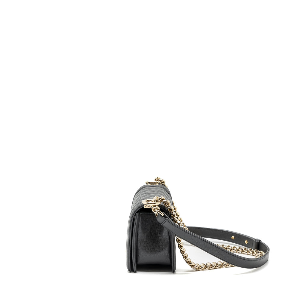 CHANEL SMALL BOY BAG CAVIAR GREY LGHW (MICROCHIP)