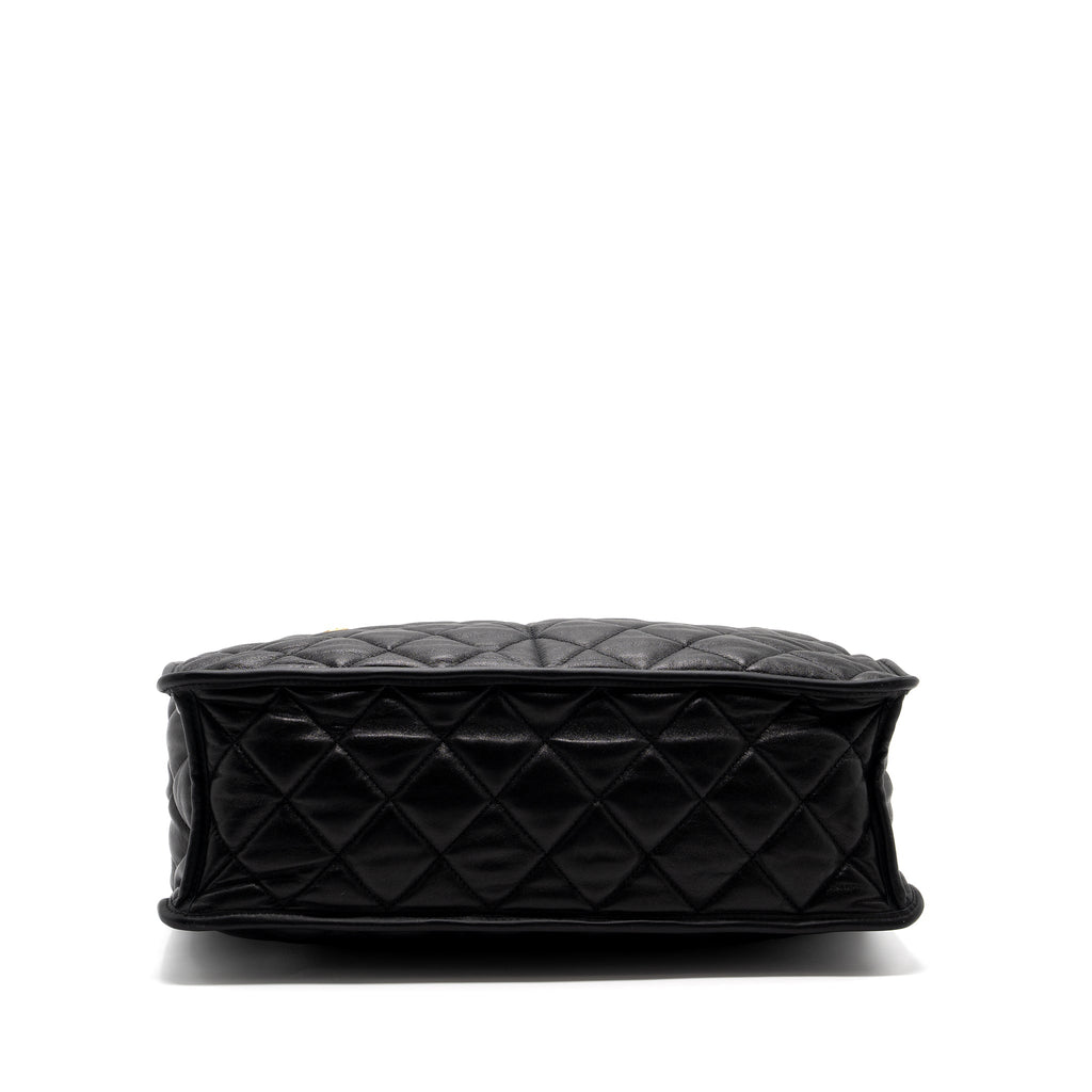 CHANEL LARGE TOTE BAG LAMBSKIN BLACK BRUSHED GHW