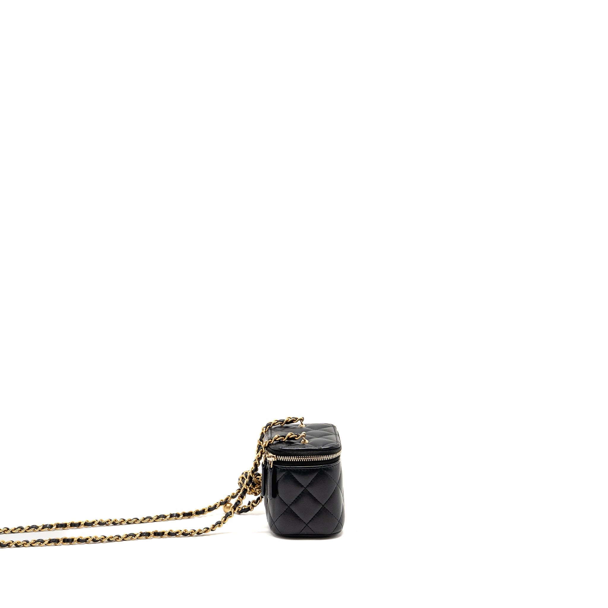 CHANEL 22S PEARL CRUSH MINI VANITY WITH CHAIN LAMBSKIN BLACK GHW