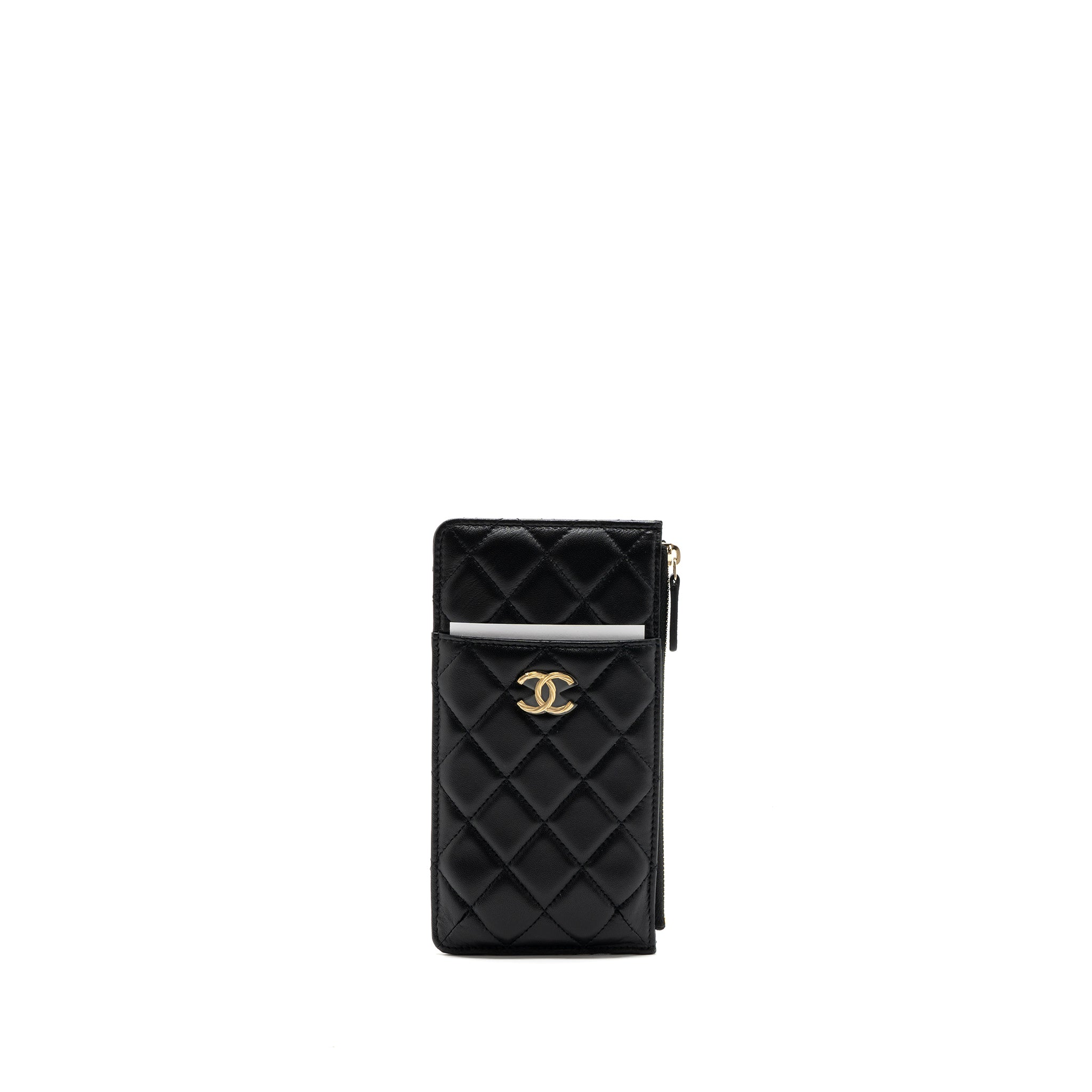 CHANEL LONG ZIP CARD HOLDER WALLET LAMBSKIN BLACK LGHW