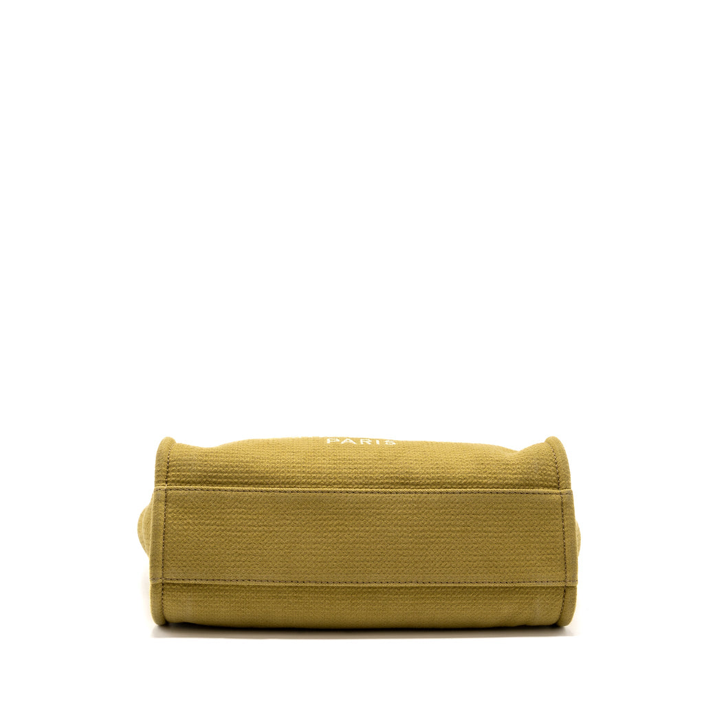 CHANEL DEAUVILLE TOTE BAG CANVAS OLIVE GREEN LGHW (MICROCHIP)