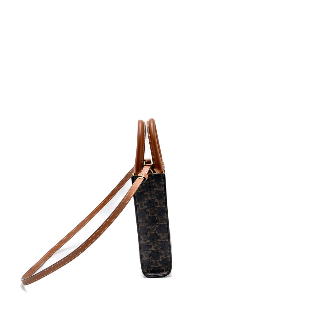 CELINE MINI VERTICAL CABAS TRIOMPHE CANVAS BROWN GHW