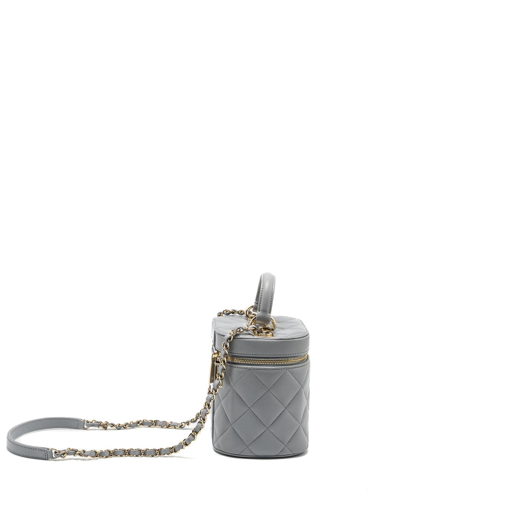 CHANEL TRENDY CC TOP HANDLE VANITY WITH CHAIN LAMBSKIN GREY LGHW