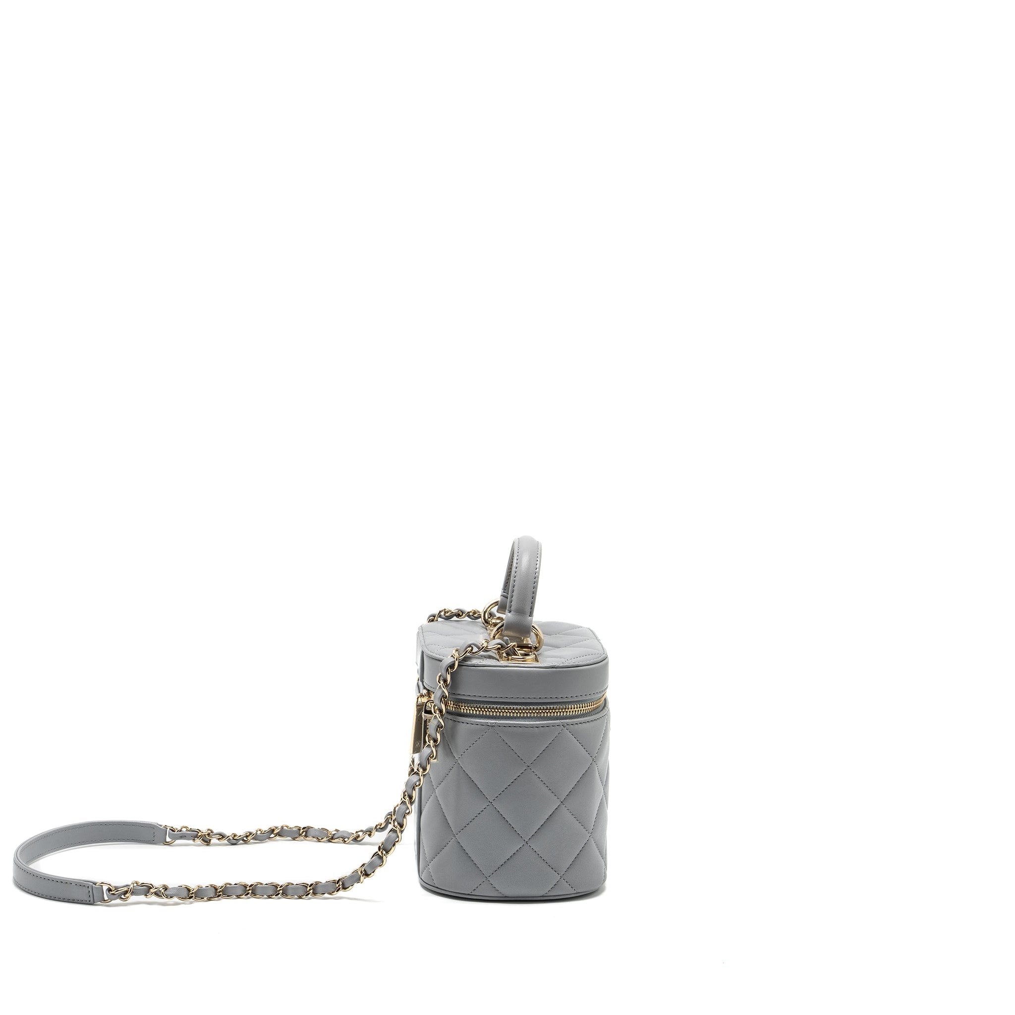 CHANEL TRENDY CC TOP HANDLE VANITY WITH CHAIN LAMBSKIN GREY LGHW