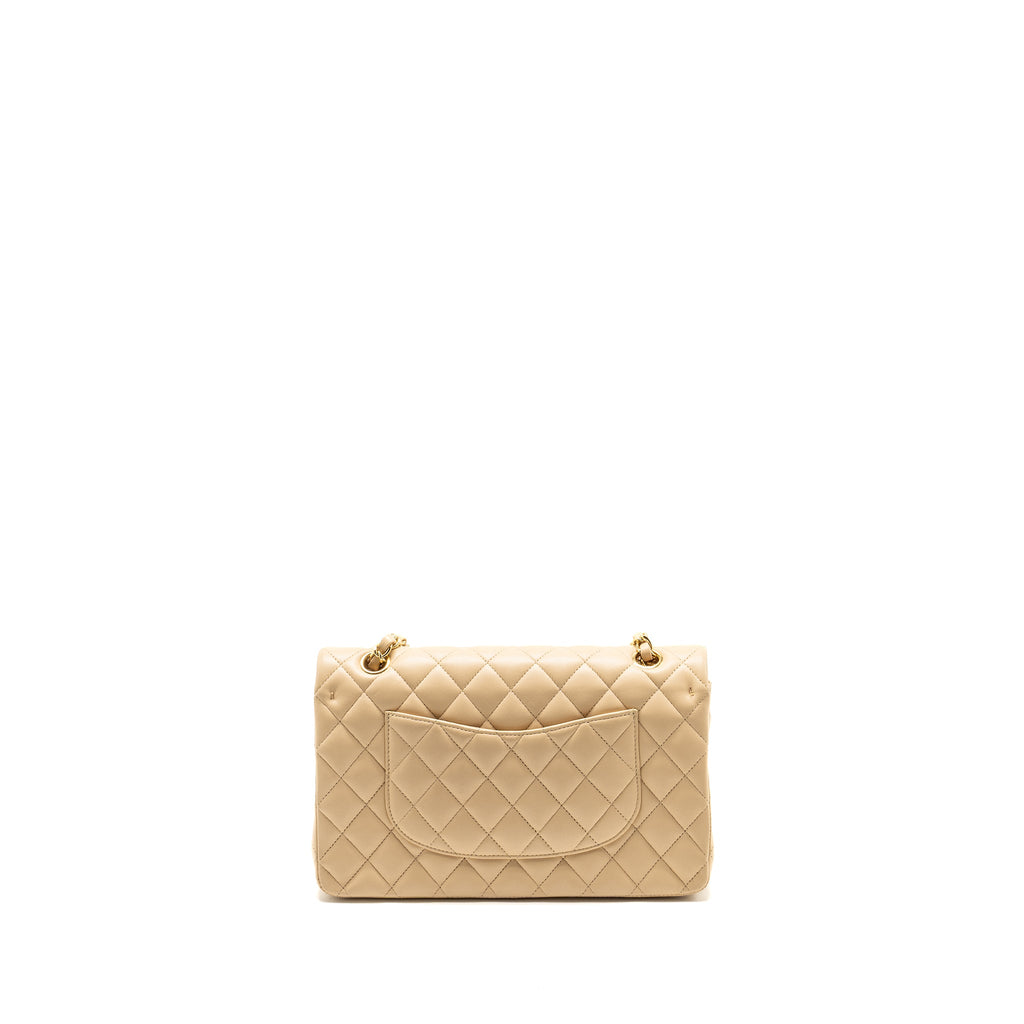 CHANEL MEDIUM CLASSIC DOUBLE FLAT BAG LAMBSKIN BEIGE GHW