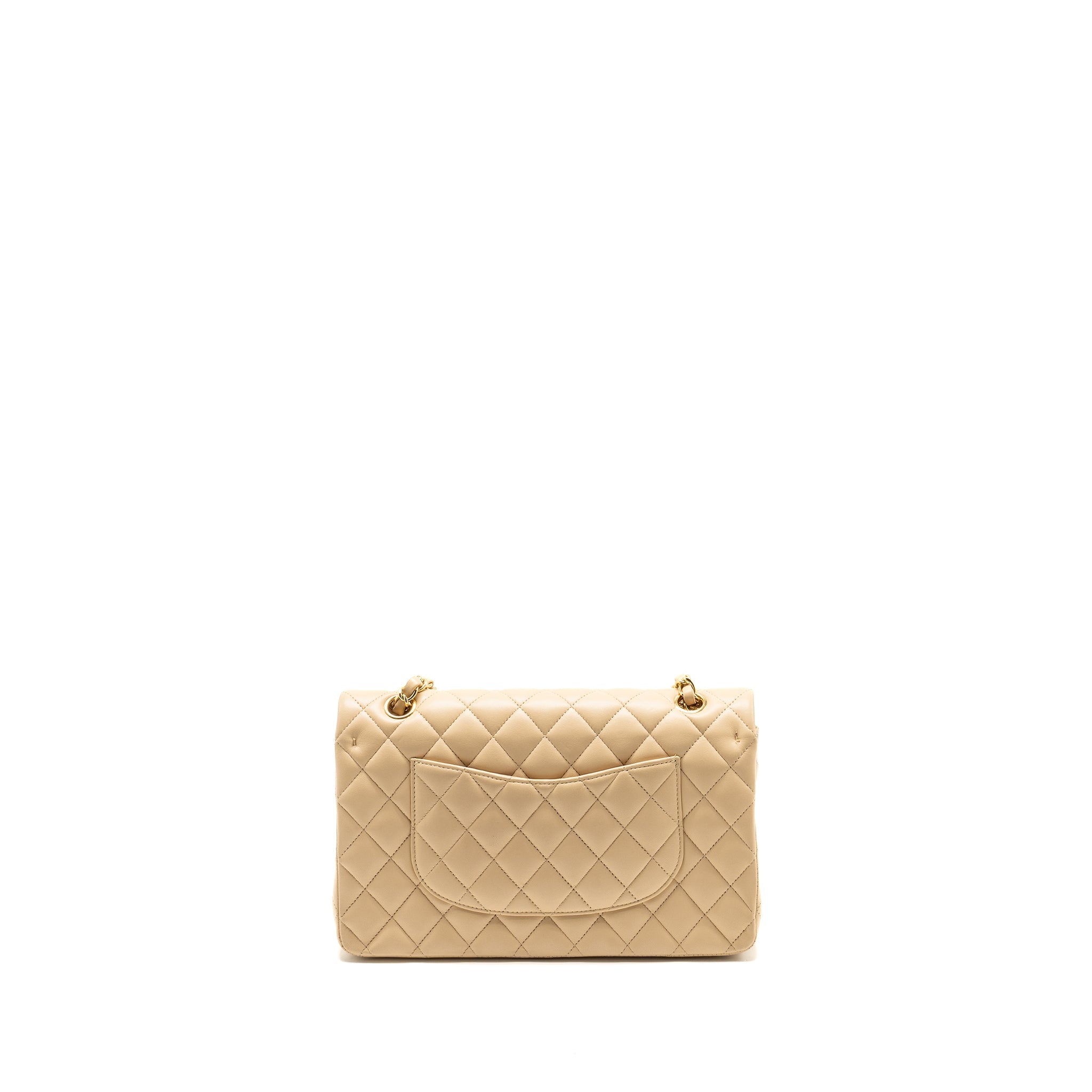 CHANEL MEDIUM CLASSIC DOUBLE FLAT BAG LAMBSKIN BEIGE GHW