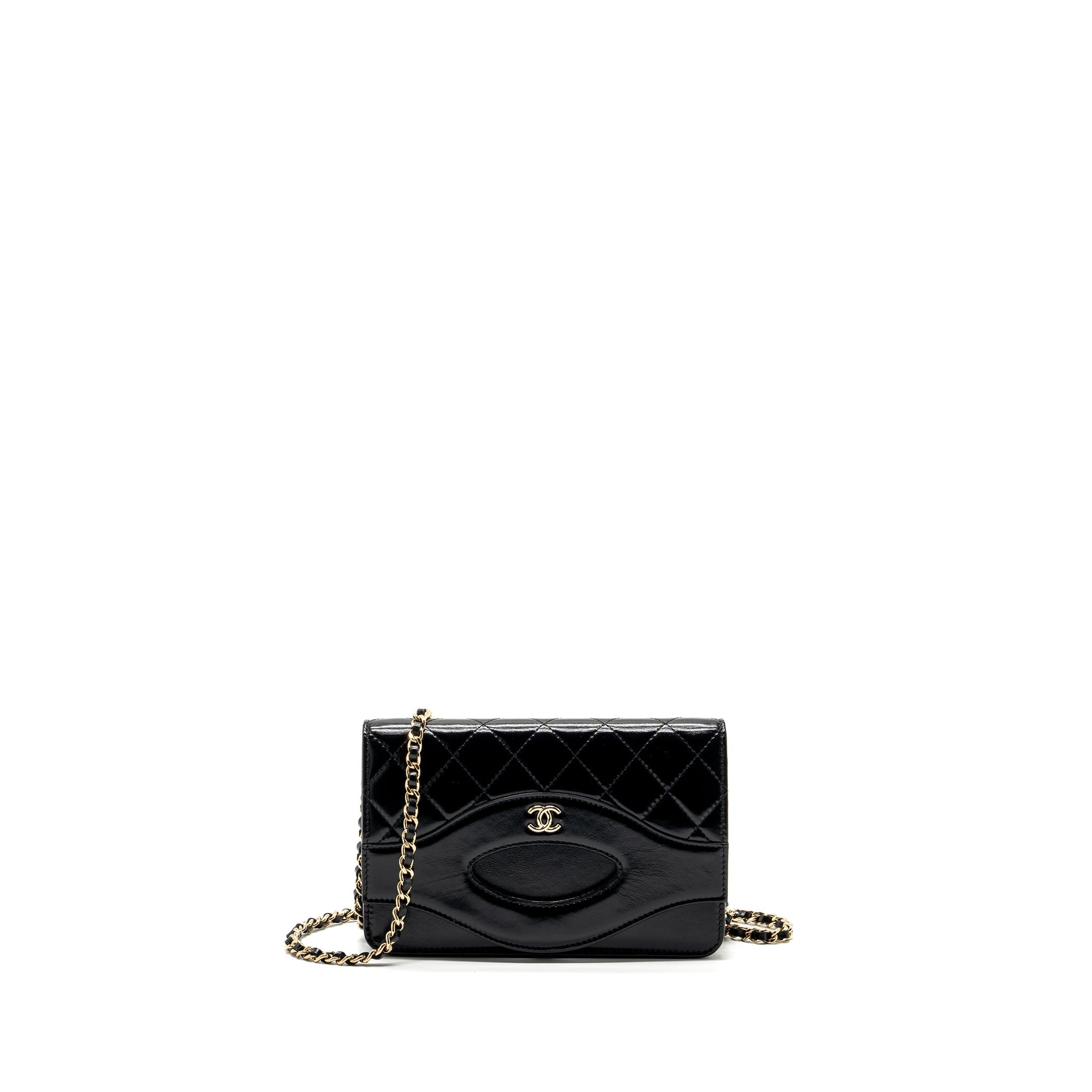 CHANEL 24C 31 WALLET ON CHAIN SHINY CALFSKIN BLACK LGHW (MICROCHIP)