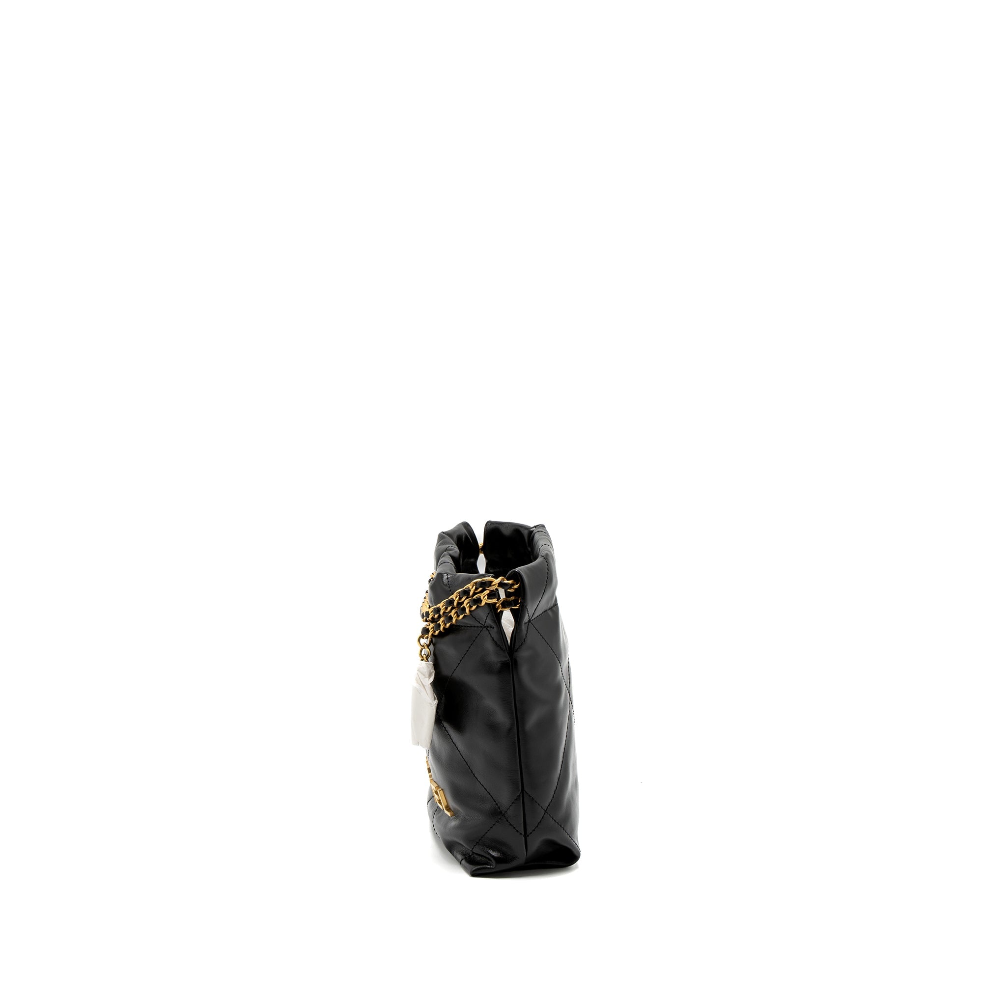 CHANEL MINI 22 BAG SHINY CALFSKIN BLACK BRUSHED GHW (MICROCHIP)