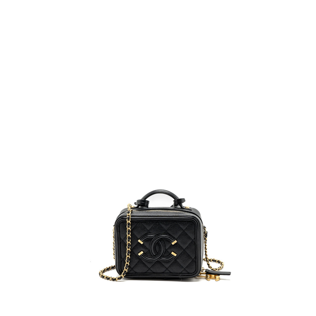 CHANEL MINI FILIGREE VANITY CASE CAVIAR BLACK GHW