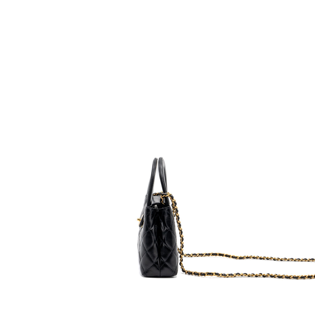 CHANEL 23K MINI KELLY SHOPPING TOTE BAG CALFSKIN BLACK GHW (MICROCHIP)