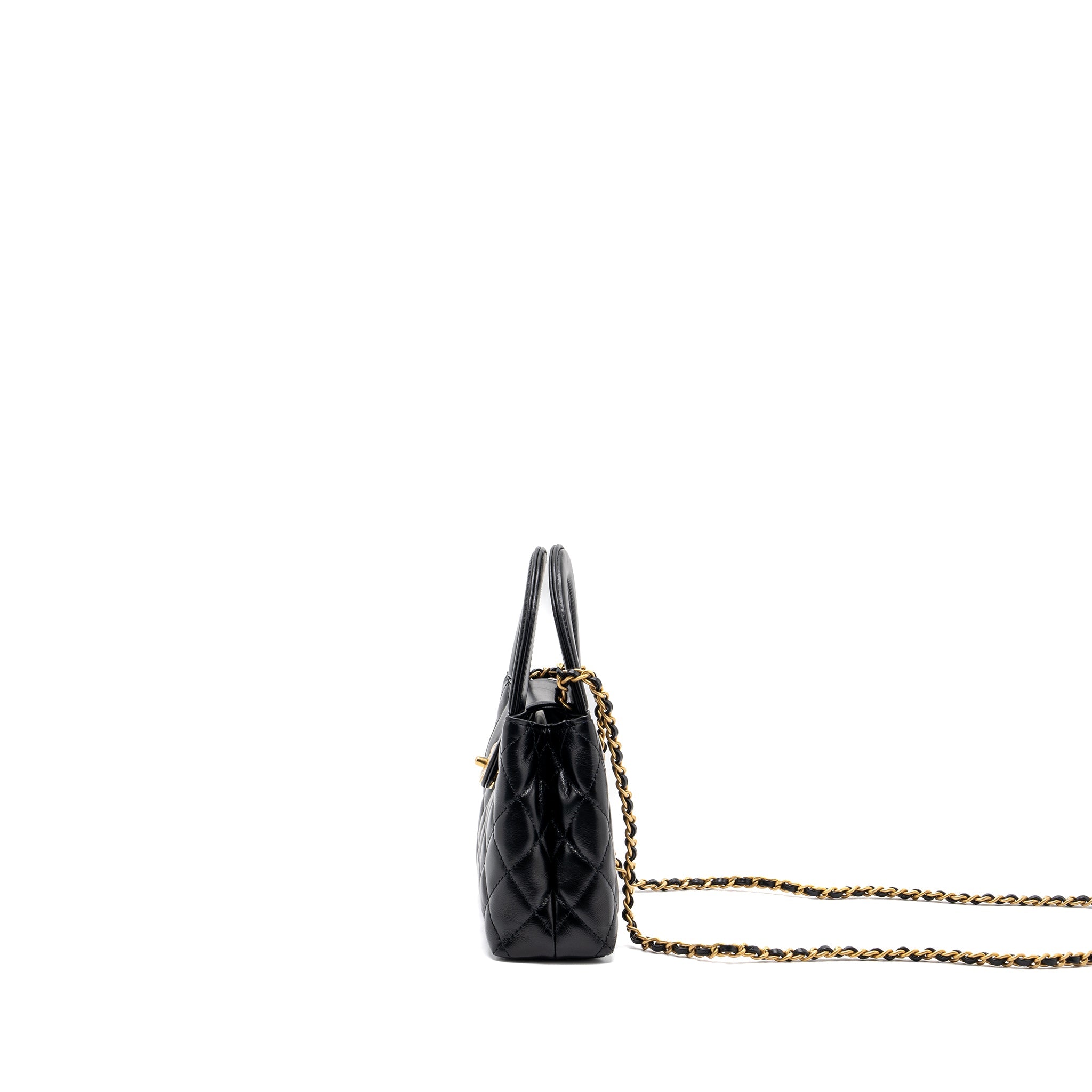 CHANEL 23K MINI KELLY SHOPPING TOTE BAG CALFSKIN BLACK GHW (MICROCHIP)