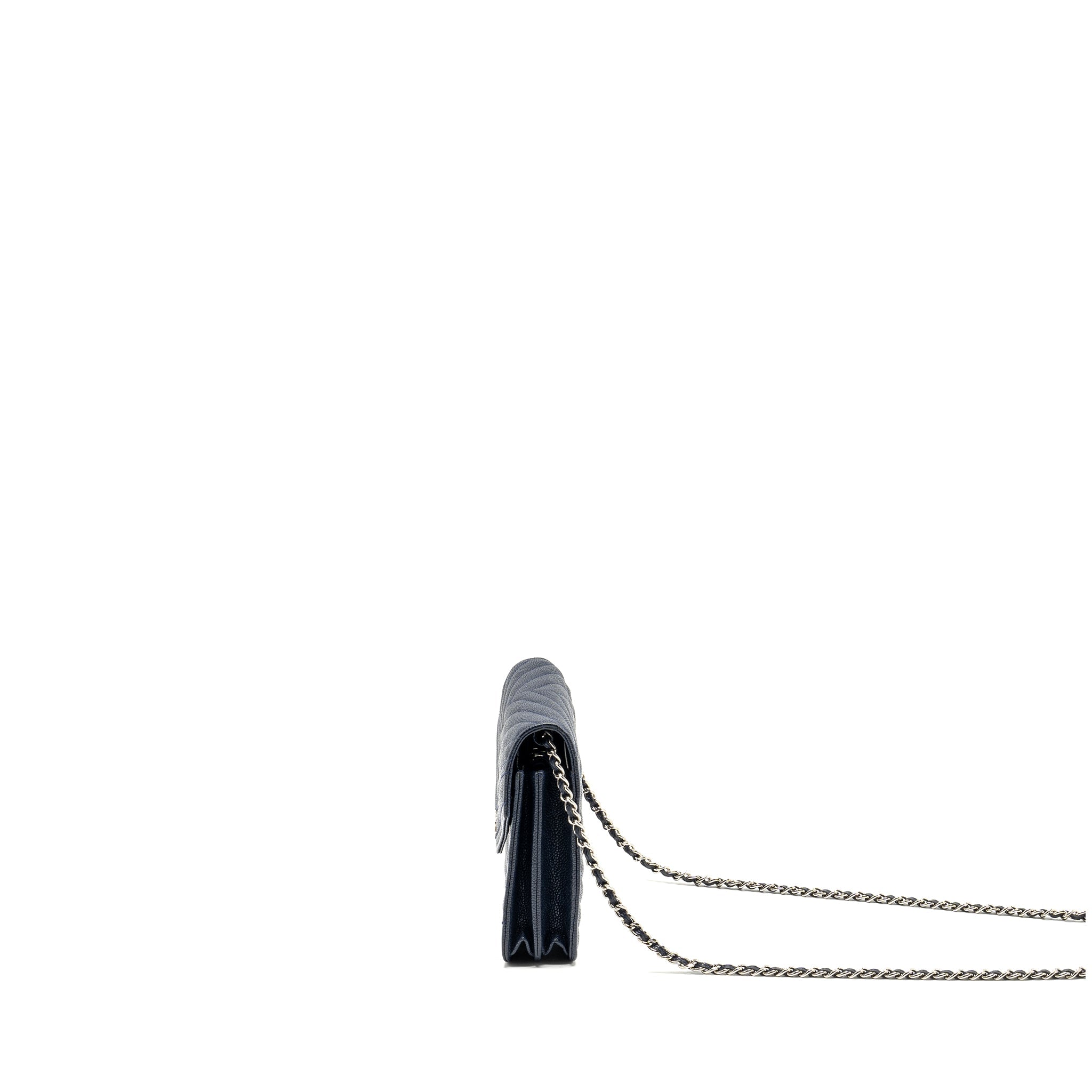 CHANEL SQUARE CHEVRON WALLET ON CHAIN NAVY CAVIAR NAVY SHW