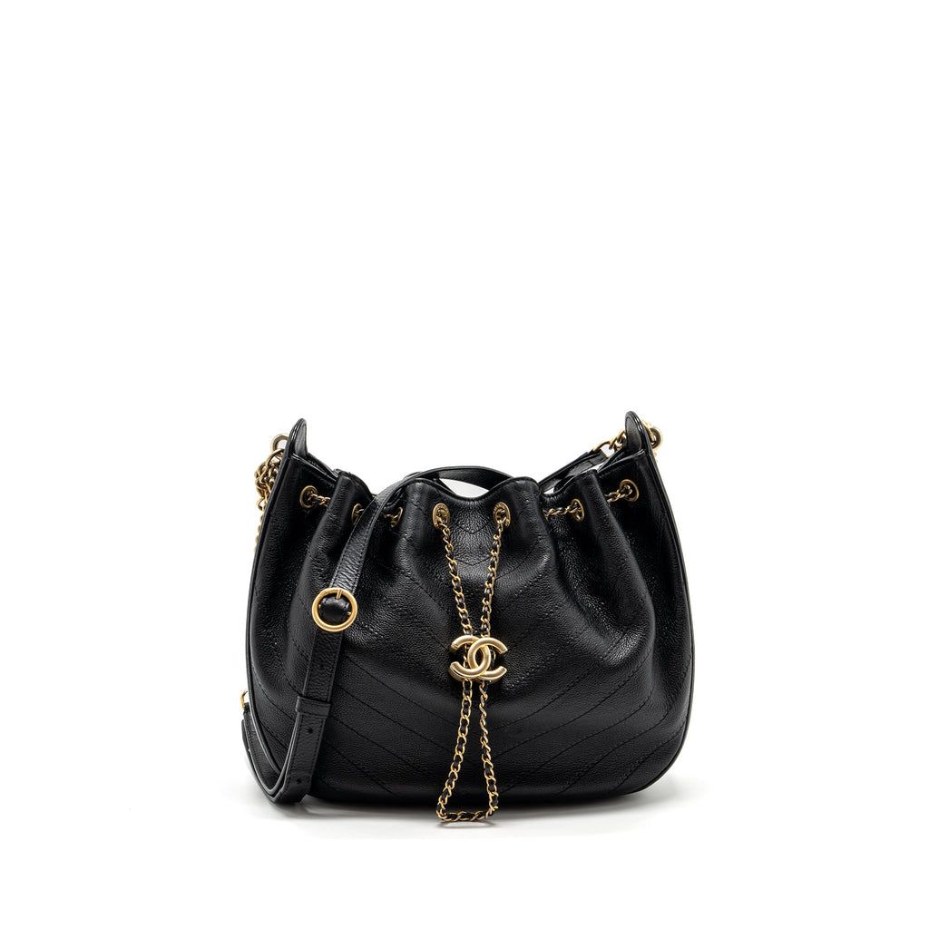 CHANEL CHEVRON BUCKET BAG GRAINED CALFSKIN BLACK GHW