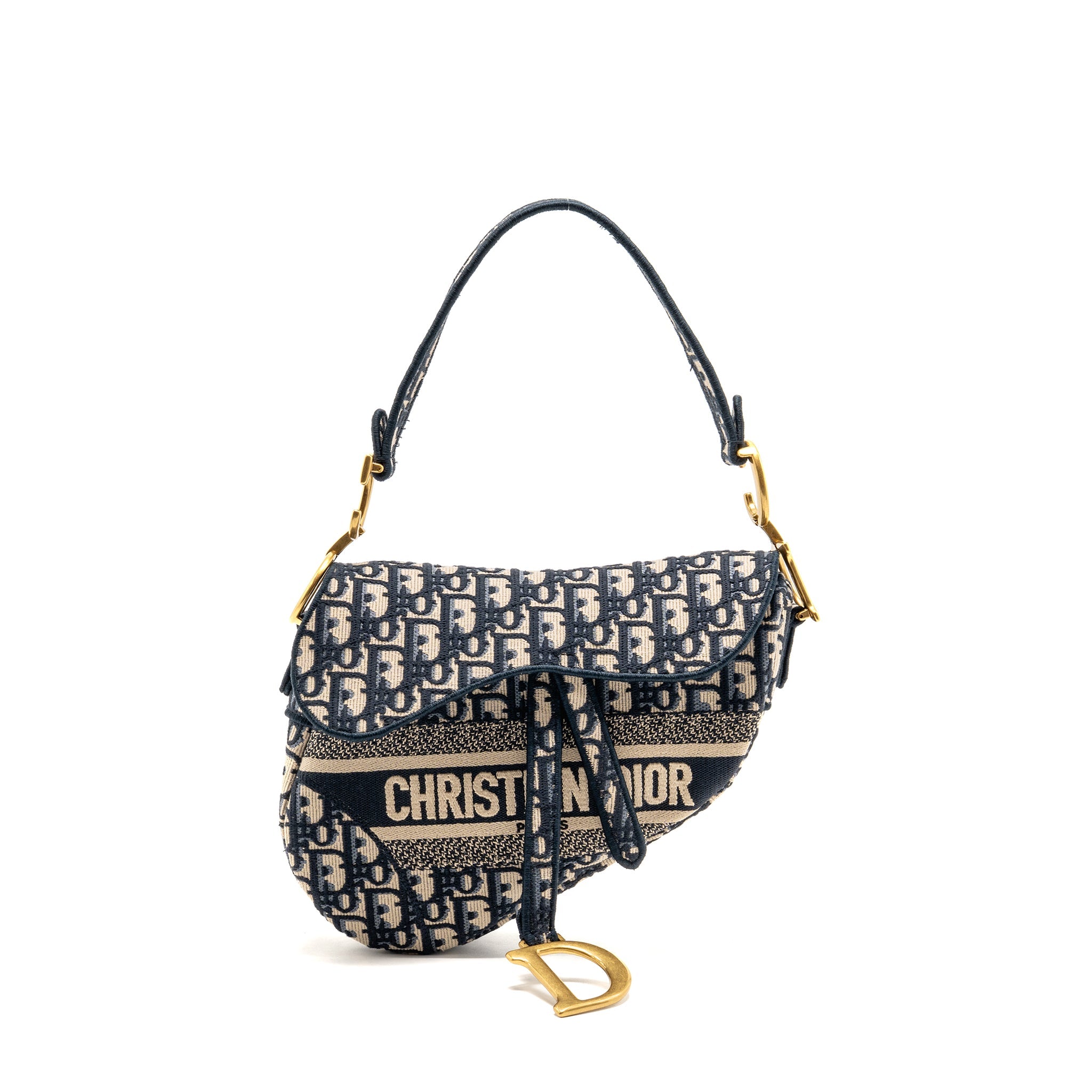 DIOR MEDIUM SADDLE BAG OBLIQUE EMBROIDERY CANVAS BLUE GHW