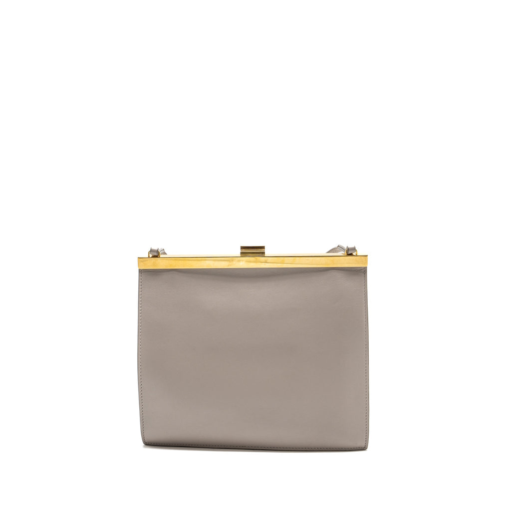 CELINE MINI CLASP SHOULDER BAG LIGHT GREY LEATHER GHW