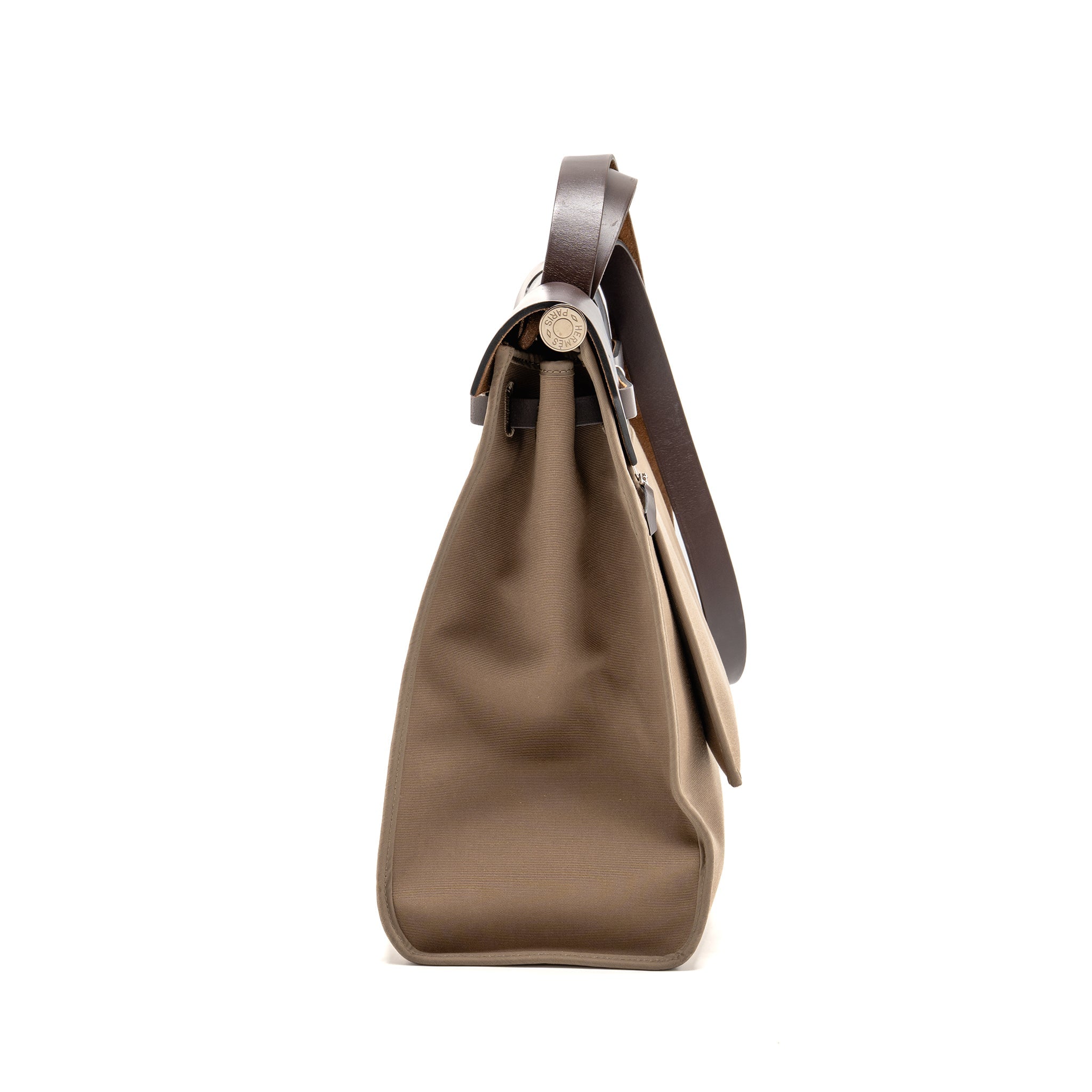 HERMES HERBAG ZIP 39 CANVAS/HUNTER LEATHER ETOUPE/EBENE SHW