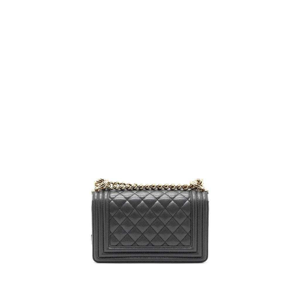 CHANEL SMALL BOY BAG CAVIAR GREY LGHW (MICROCHIP)