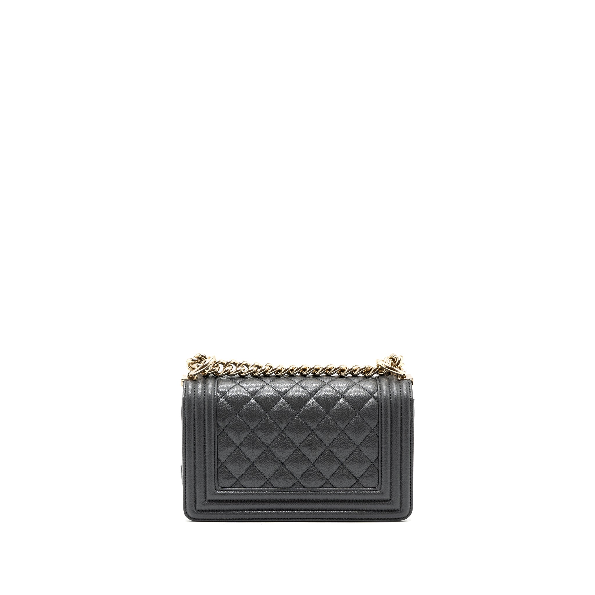 CHANEL SMALL BOY BAG CAVIAR GREY LGHW (MICROCHIP)