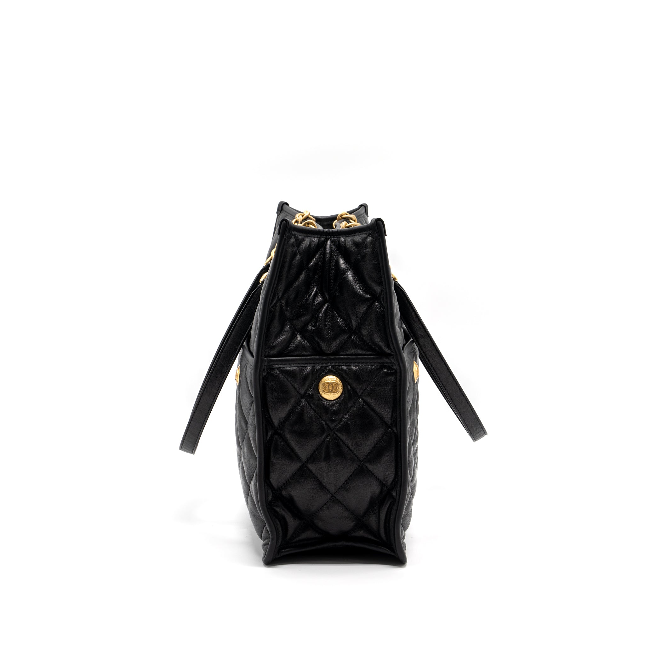 CHANEL LARGE TOTE BAG LAMBSKIN BLACK BRUSHED GHW