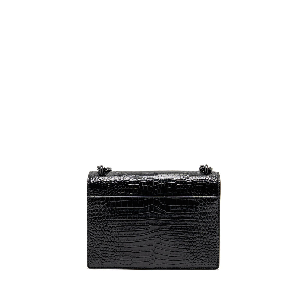 SAINT LAURENT/YSL SUNSET MEDIUM CROCODILE-EMBOSSED CALFSKIN SO BLACK