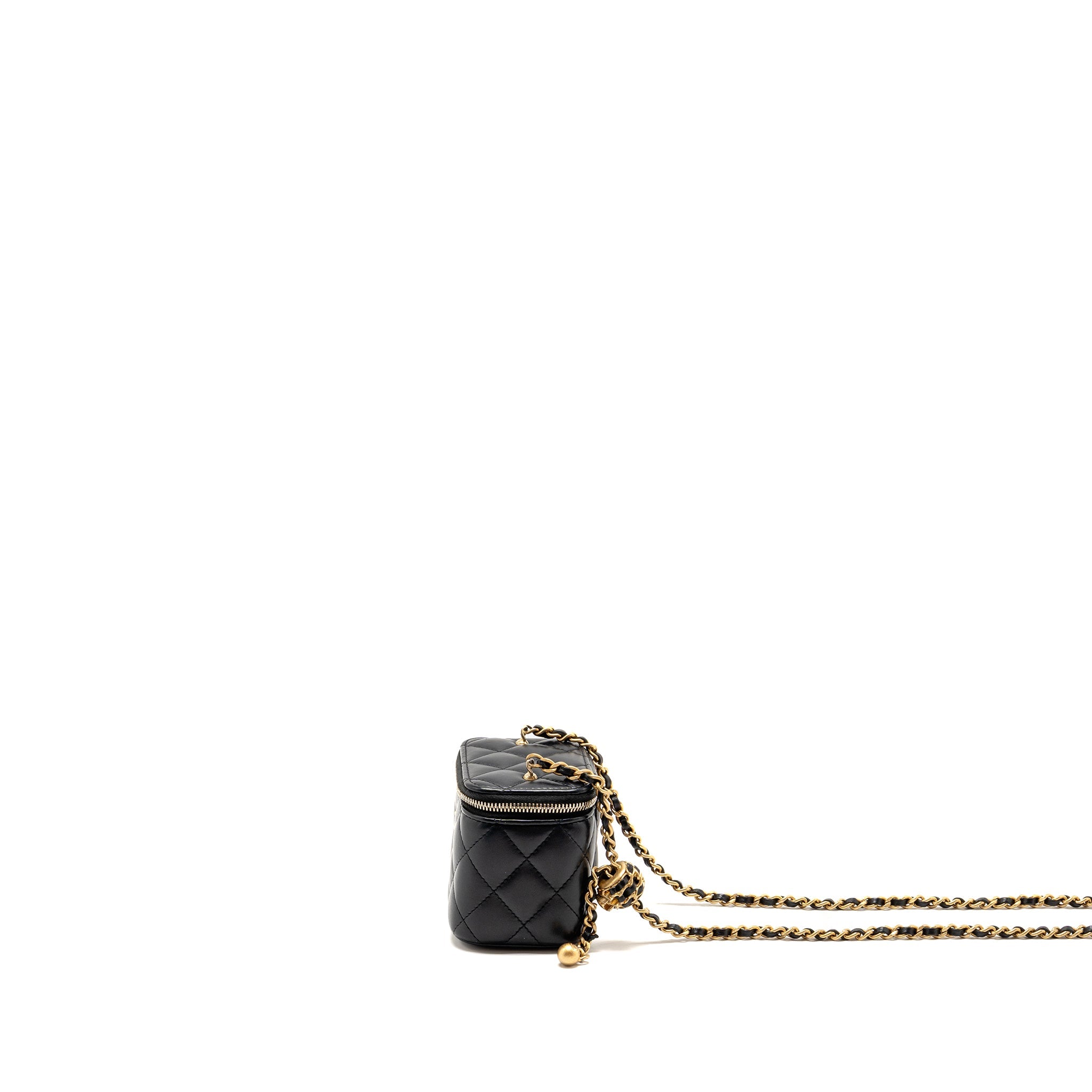 CHANEL 22S PEARL CRUSH MINI VANITY WITH CHAIN LAMBSKIN BLACK GHW