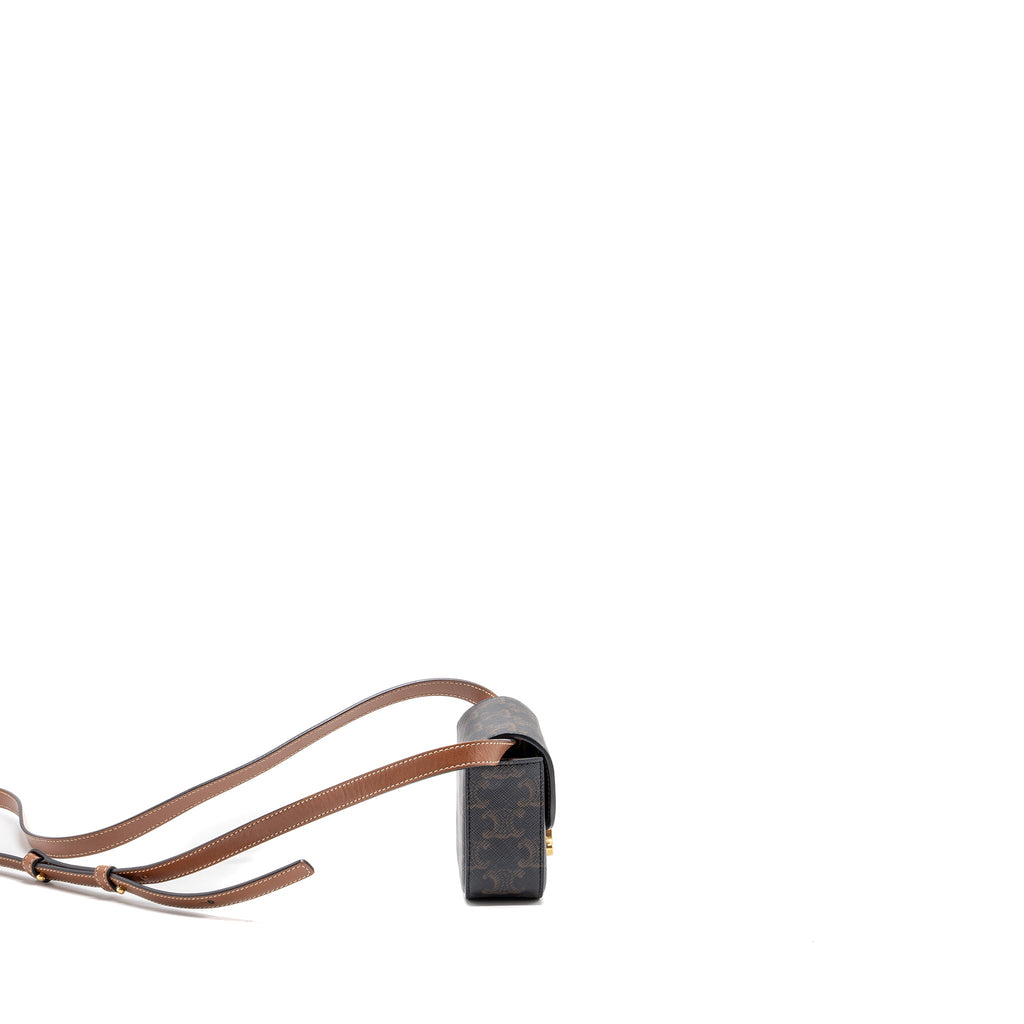 CELINE MINI CLAUDE TRIOMPHE CANVAS/ CALFSKIN TAN GHW