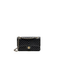 CHANEL MEDIUM CLASSIC DOUBLE FLAP BAG LAMBSKIN CHEVRON BLACK LGHW