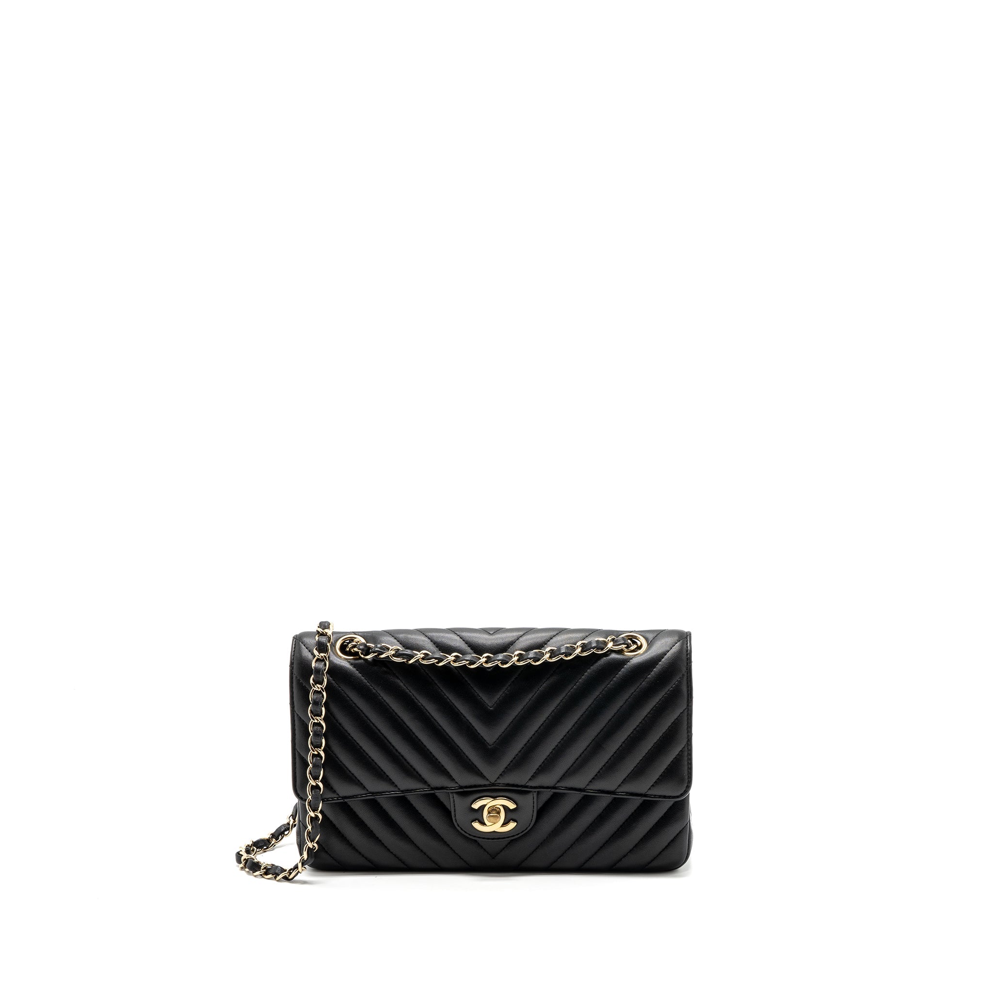 CHANEL MEDIUM CLASSIC DOUBLE FLAP BAG LAMBSKIN CHEVRON BLACK LGHW