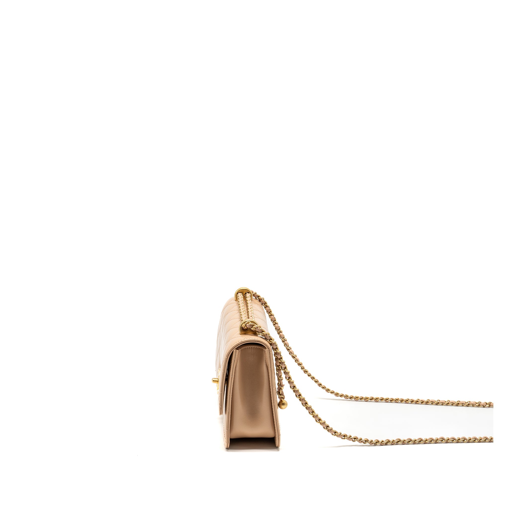CHANEL 21A GOLD CRUSH FLAP BAG CALFSKIN BEIGE GHW (MICROCHIP)