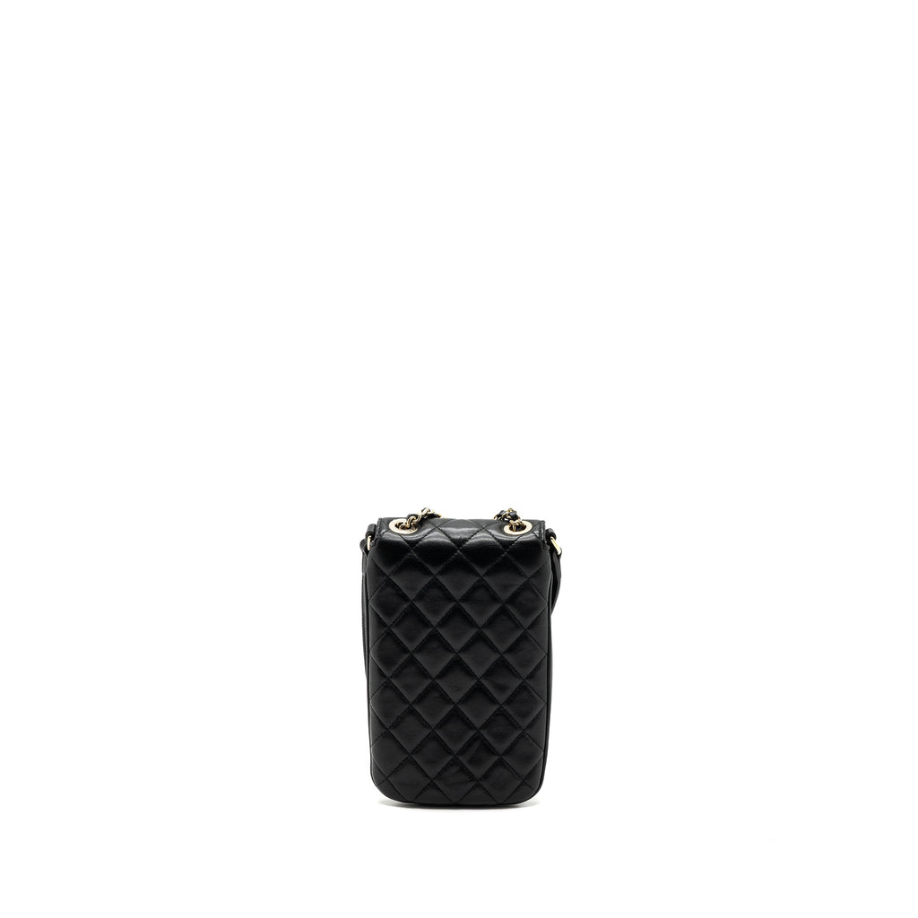 CHANEL PHONE HOLDER WITH CHAIN LAMBSKIN BLACK LGHW