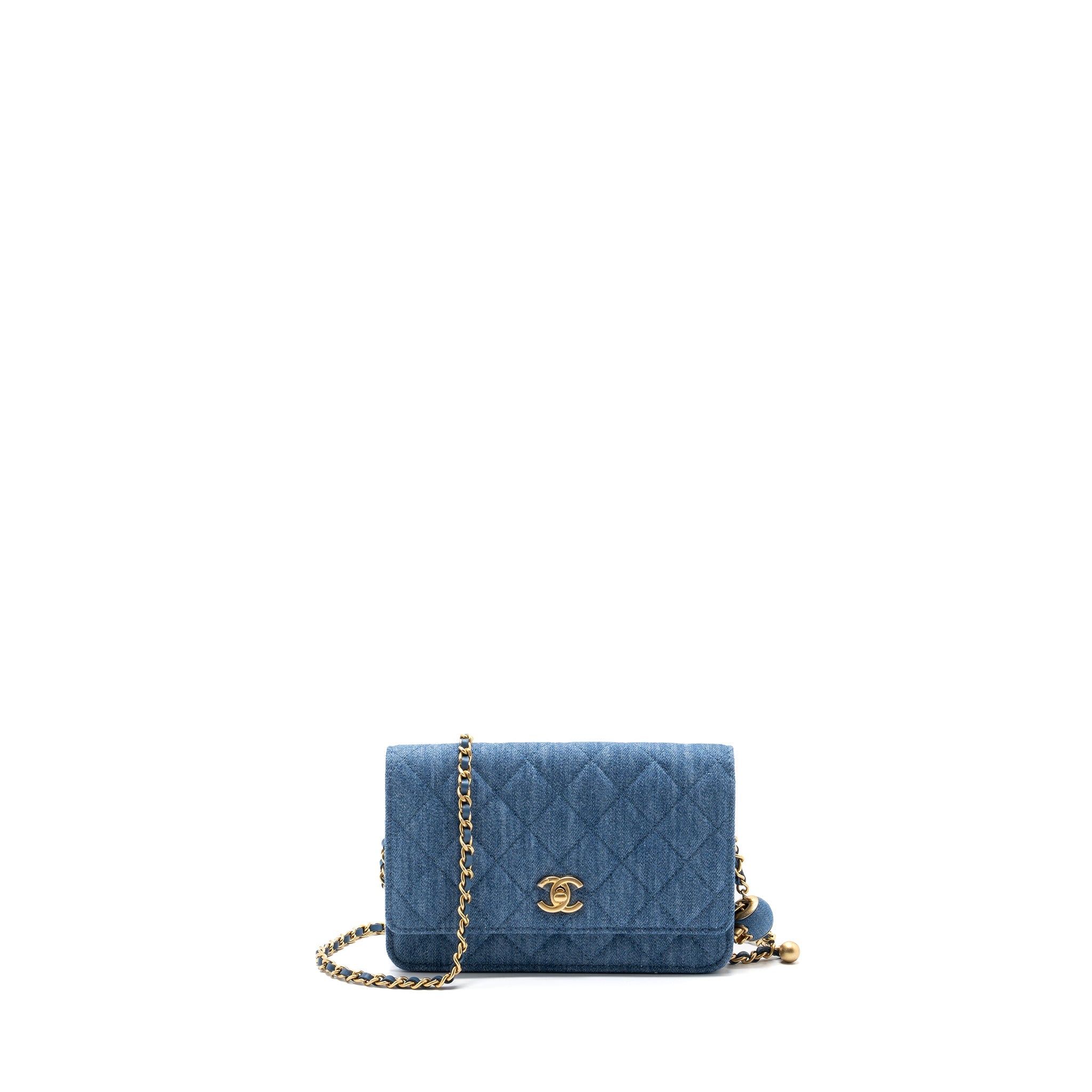 CHANEL 22C PEARL CRUSH WALLET ON CHAIN DENIM BLUE GHW (MICROCHIP)