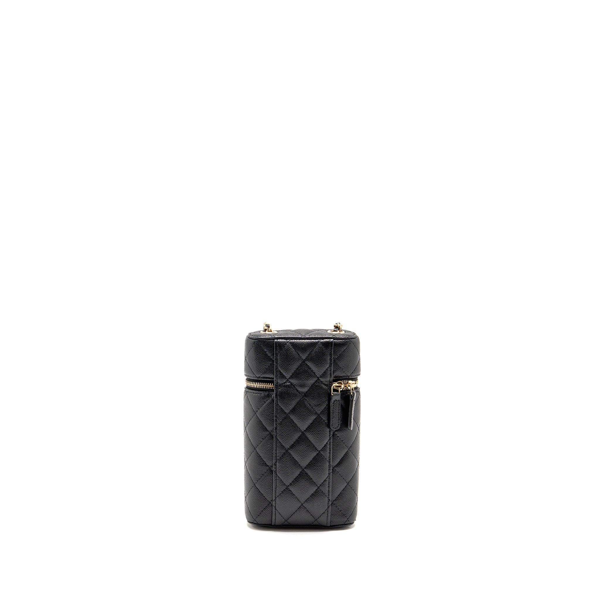 CHANEL CLASSIC VANITY PHONE HOLDER WITH CHAIN CAVIAR BLACK LGHW