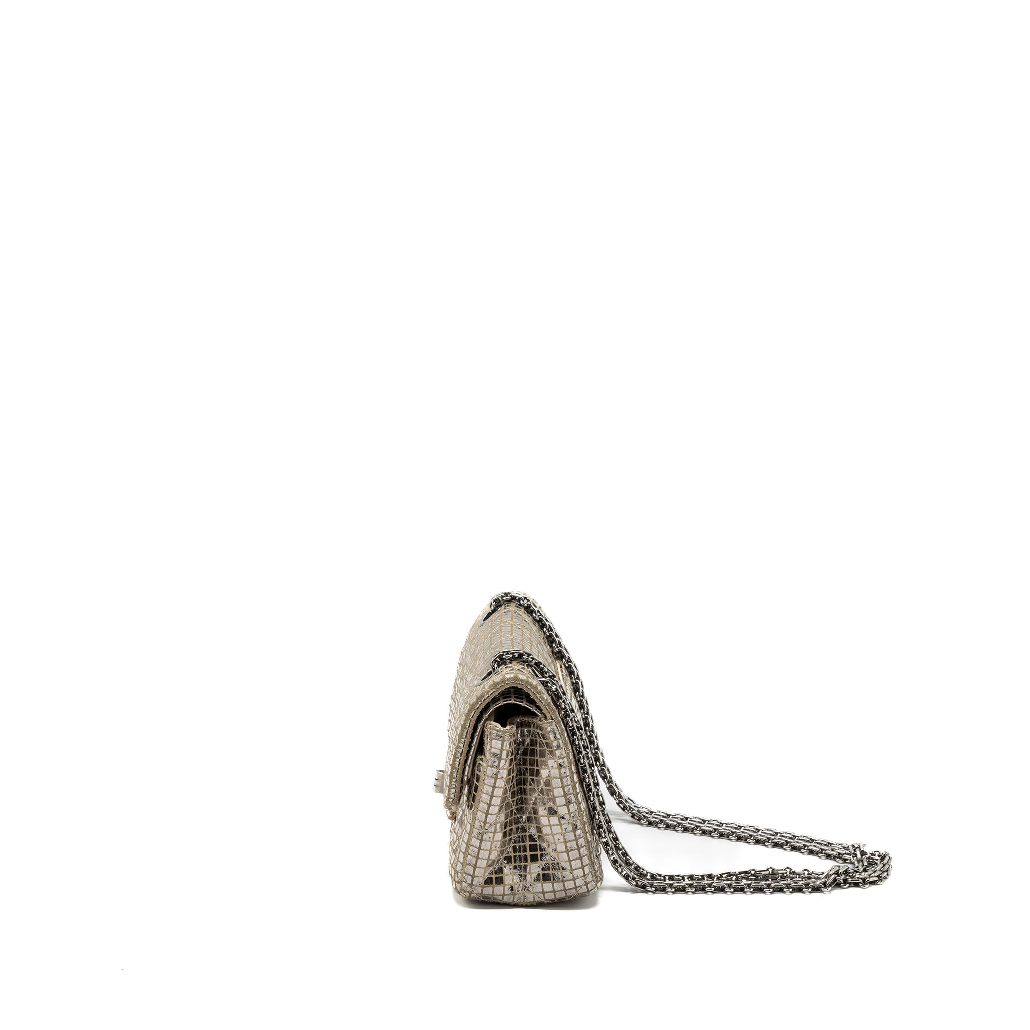 CHANEL MINI 2.55 REISSUE FLAP BAG CALFSKIN BEIGE / SILVER SHW