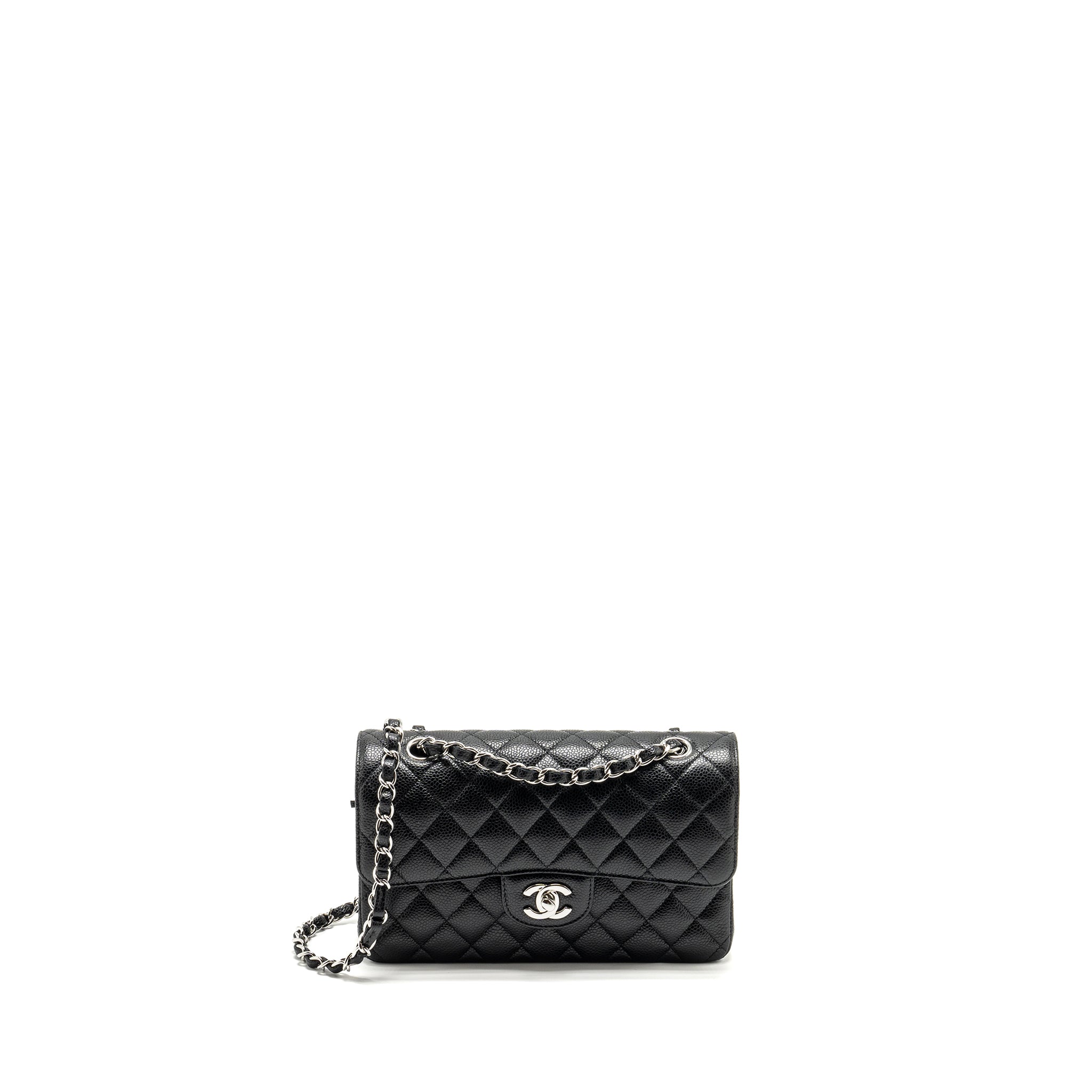 CHANEL SMALL CLASSIC DOUBLE FLAP BAG CAVIAR BLACK SHW (MICROCHIP)