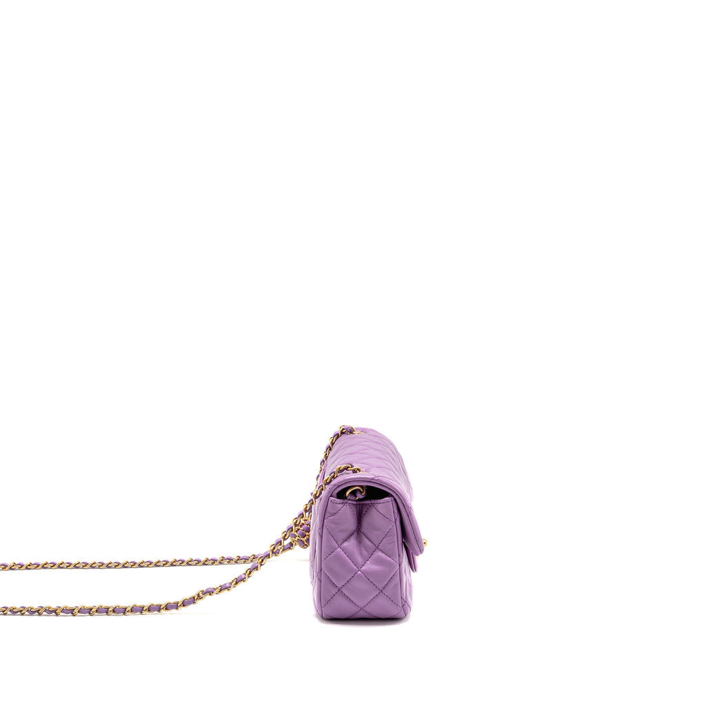 CHANEL PEARL CRUSH MINI RECTANGULAR FLAP BAG LAMBSKIN PURPLE GHW (MICROCHIP)
