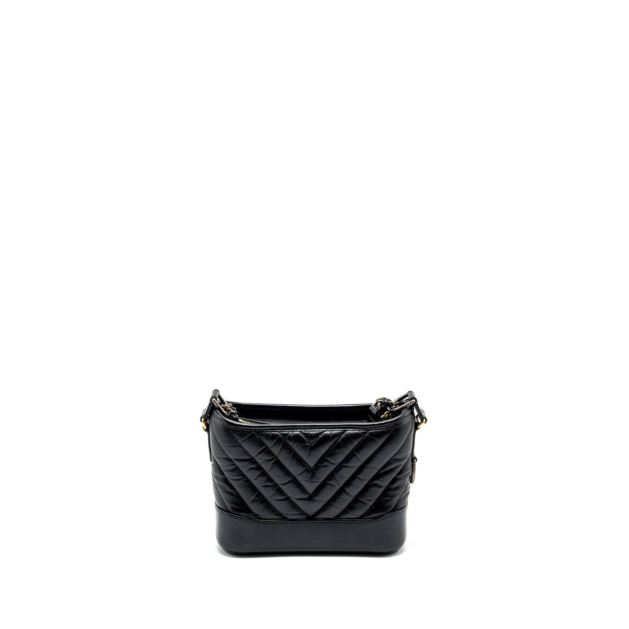 CHANEL SMALL GABRIELLE HOBO BAG CHEVRON AGED CALFSKIN BLACK MULTICOLOUR HARDWARE